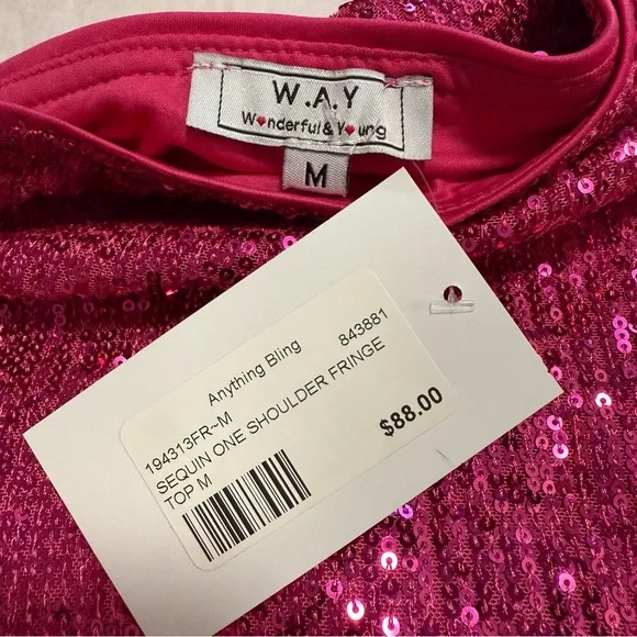 HOT Pink Sequin One-Shoulder Top - Picture 3 of 6